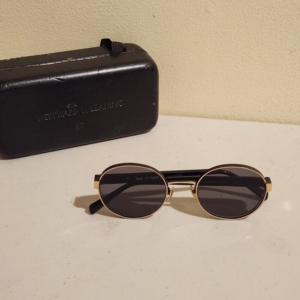 Westward Leaning Eclipse 3 Oval Black Frame Gold Rim Designer Luxury Sunglasses - Picture 2 of 10